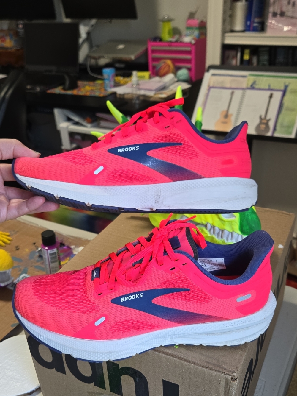 Brooks Launch 9 Neon Pink and Navy Running Sneakers - Picture 3 of 8